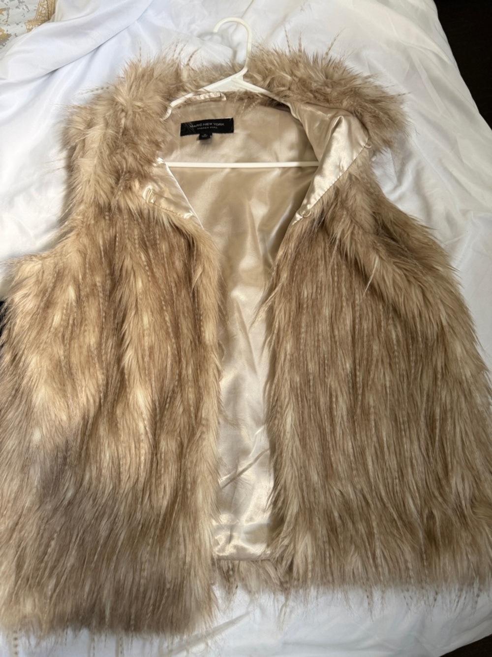 Marc New York  Andrew Marc Light Beige Faux Fur Teddy Vest